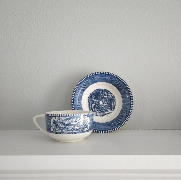 Vintage Set Of Currier & Ives Mugs And Saucers/Mini Bowls - Picture 3 of 16